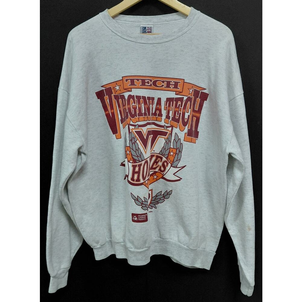 Vintage SPORTS Virginia Tech Hokies Sweatshirt Gray Graphic Print Knit Size 3XL